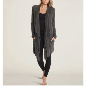 Barefoot Dreams Cozychic Lite Knit Island Wrap Cardigan Carbon Grey sz L/XL
